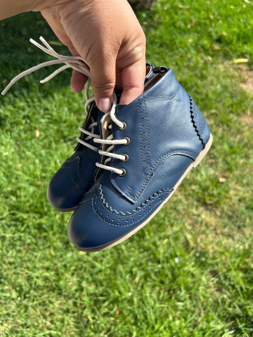 Navy lather Brogue Lace-Up Boots for little girl